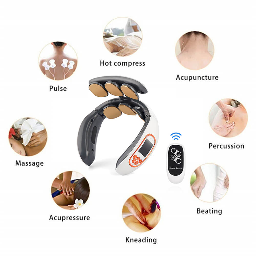 6 Heads Smart Electric Neck and Back Pulse Massager TENS Wireless Heat Cervical Vertebra Relax Pain Kneading Massage Machine